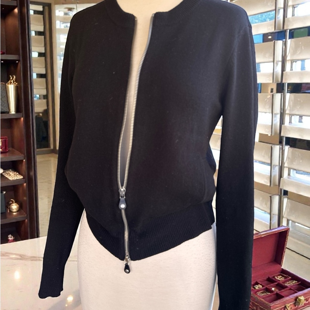 Magaschoni 100% Cashmere Black Zip-Up Sweater Women’s Side Pockets Soft Luxe *S